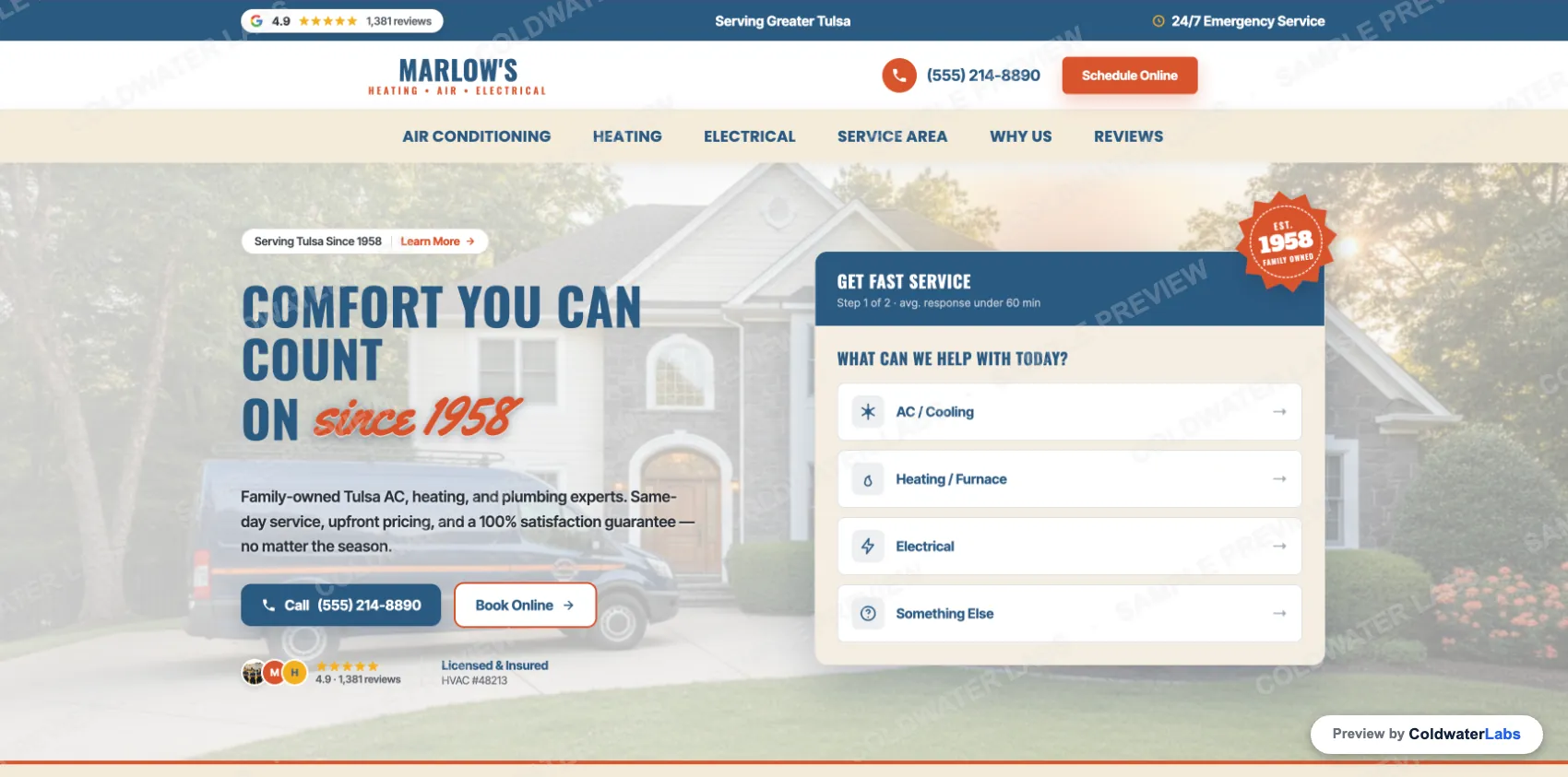 Retro-style HVAC site preview